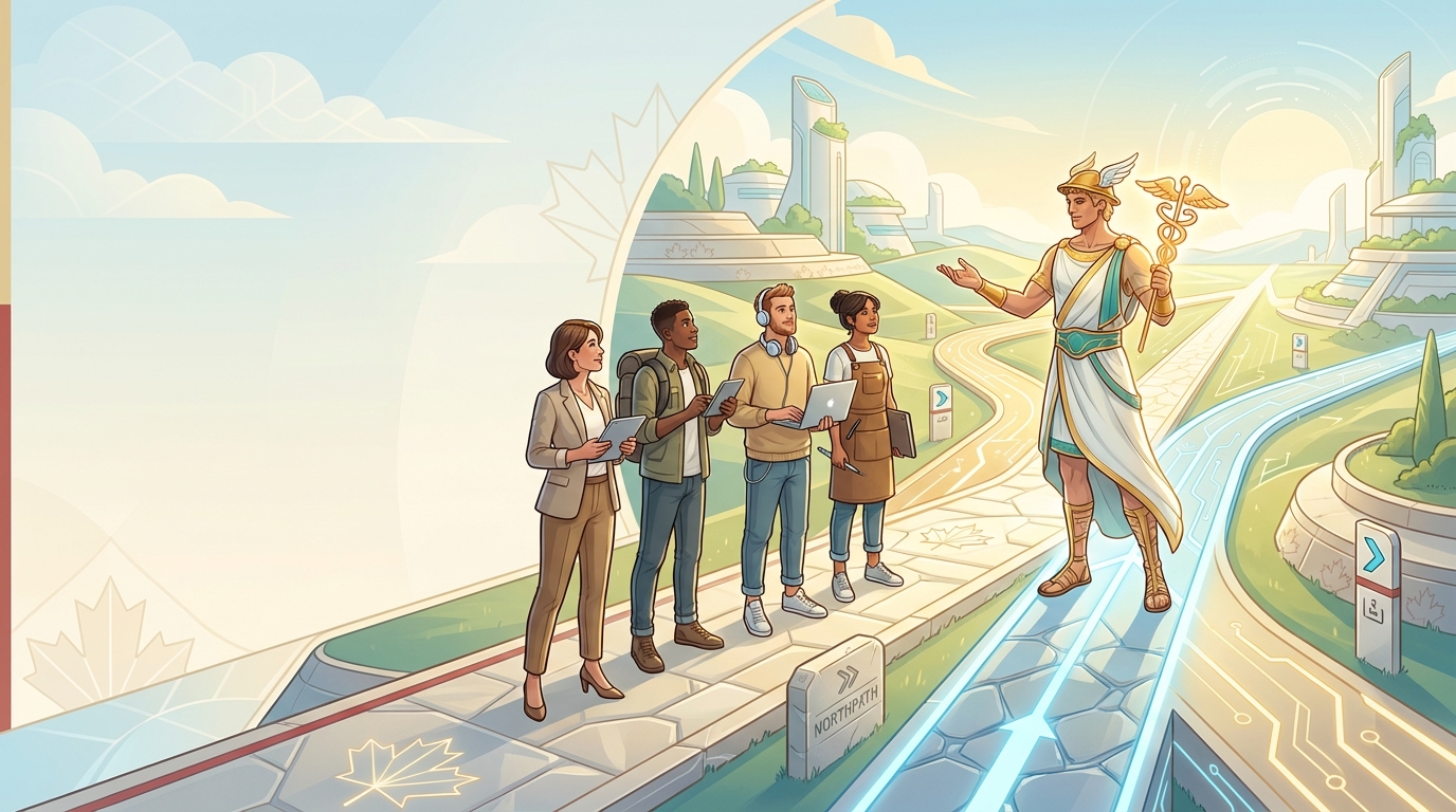 AI side income in Canada illustration Hermes reveals bright opportunity paths to Canadian builders, newcomers, and solo creators seeking practical AI side-income routes.