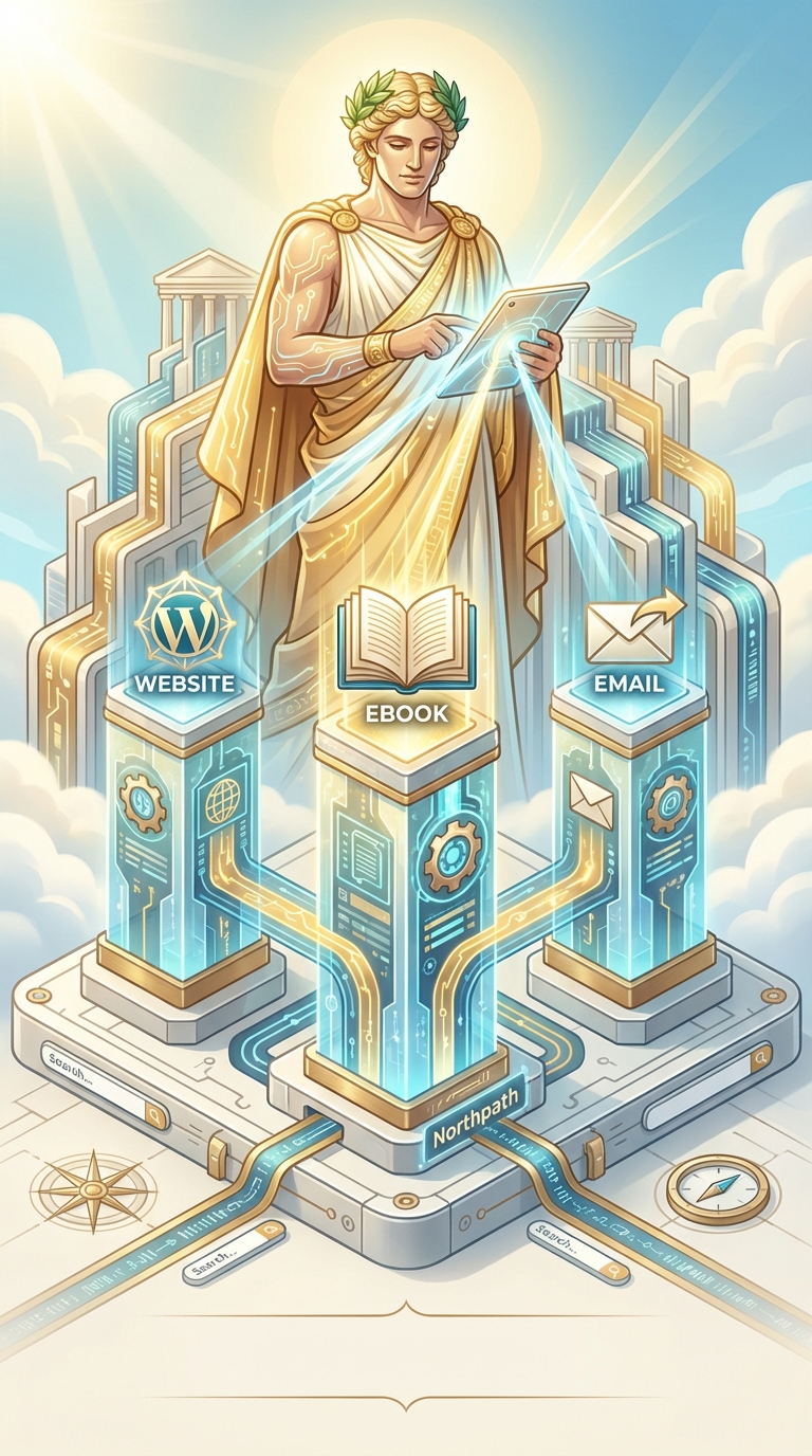 A bright publishing model connecting a website, ebooks, and an email list into one system.